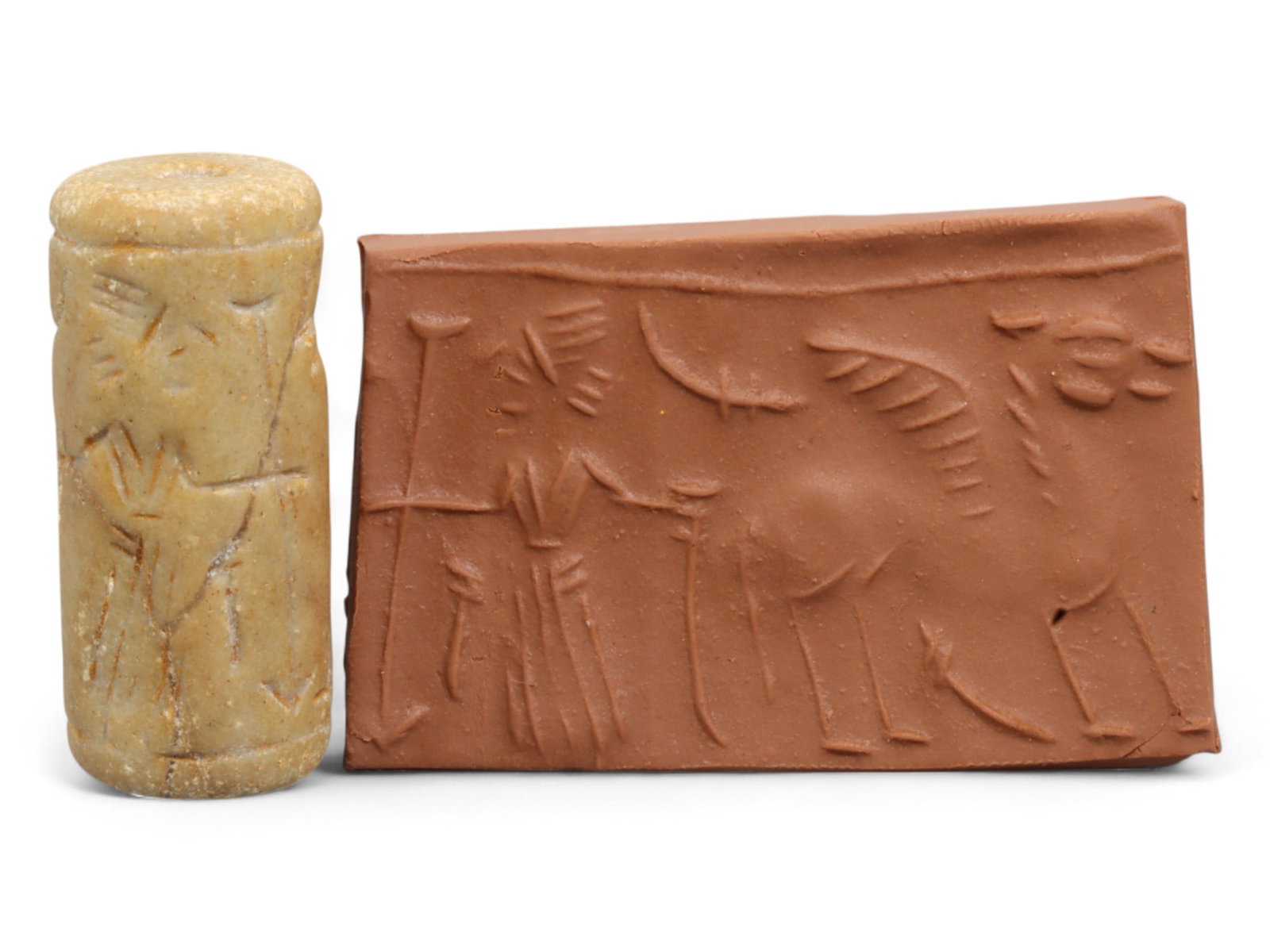 Ancient Mesopotamian Administrative Cylinder Seal, c. 2nd-1st Millennium BCE, 20g: This authentic cylinder seal from ancient Mesopotamia dates to the 2nd to 1st millennium BCE, a time when the art of carving miniature narratives on stone reached remarkable levels of refinement. Seal