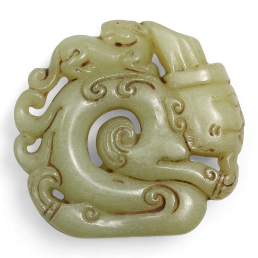 Chinese Antique Jade Dragon Symbol Curvilinear Carving Pendant, c. 19th-20th Century, 53g (1 of 2)