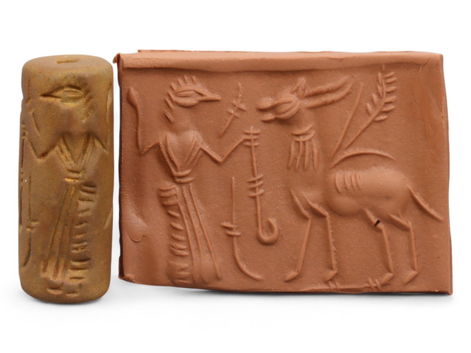 Ancient Mesopotamian Administrative Cylinder Seal, c. 2nd-1st Millennium BCE, 15g: This authentic cylinder seal from ancient Mesopotamia dates to the 2nd to 1st millennium BCE, a time when the art of carving miniature narratives on stone reached remarkable levels of refinement. Seal