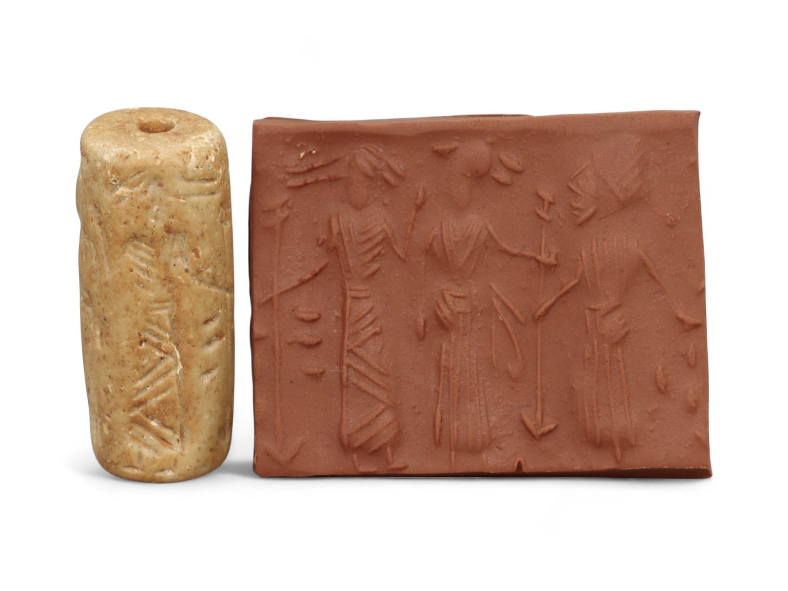 Ancient Mesopotamian Administrative Cylinder Seal, c. 2nd-1st Millennium BCE, 17g: This authentic cylinder seal from ancient Mesopotamia dates to the 2nd to 1st millennium BCE, a time when the art of carving miniature narratives on stone reached remarkable levels of refinement. Seal