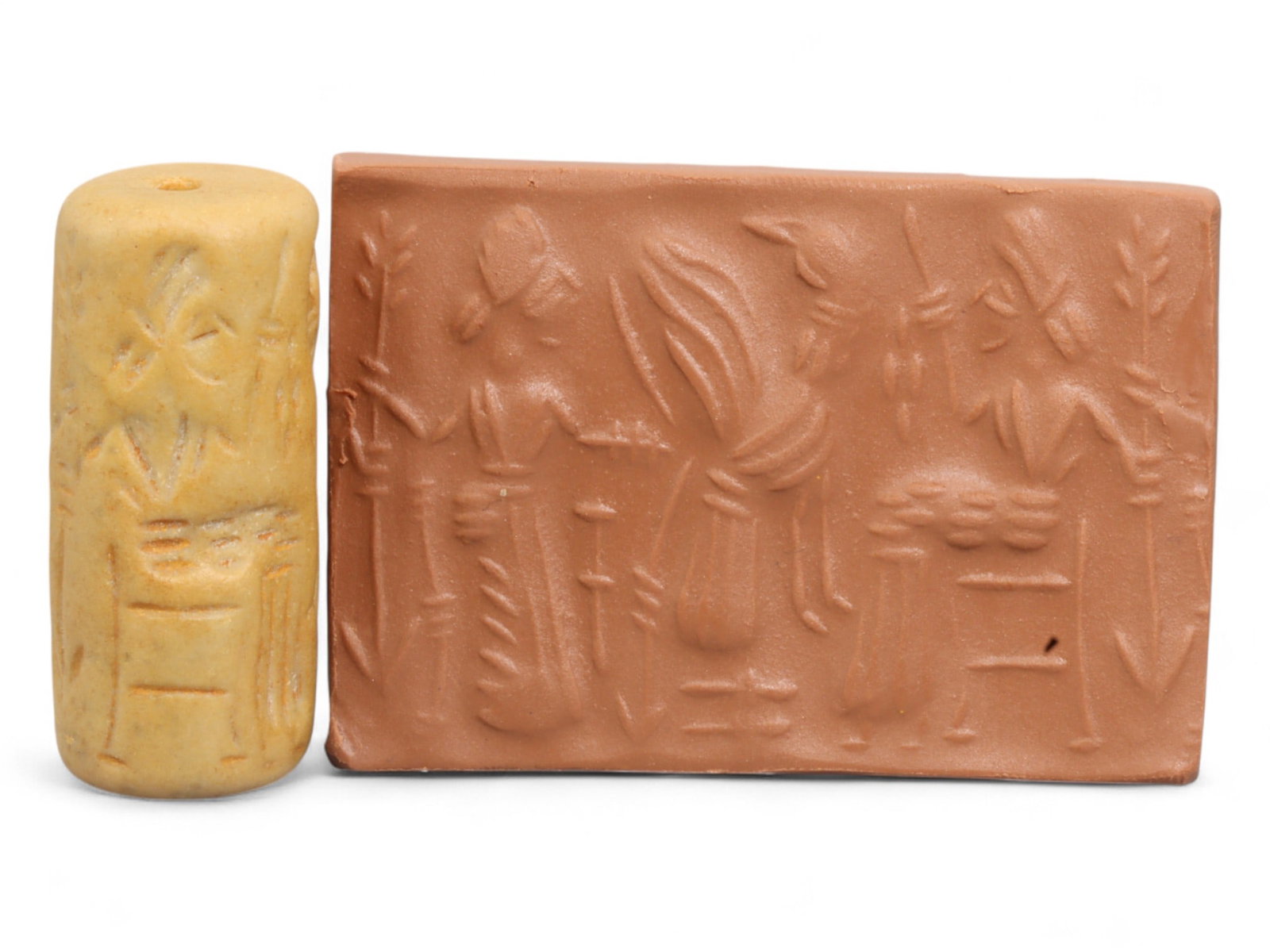 Ancient Mesopotamian Administrative Cylinder Seal, c. 2nd-1st Millennium BCE, 23g: This authentic cylinder seal from ancient Mesopotamia dates to the 2nd to 1st millennium BCE, a time when the art of carving miniature narratives on stone reached remarkable levels of refinement. Seal