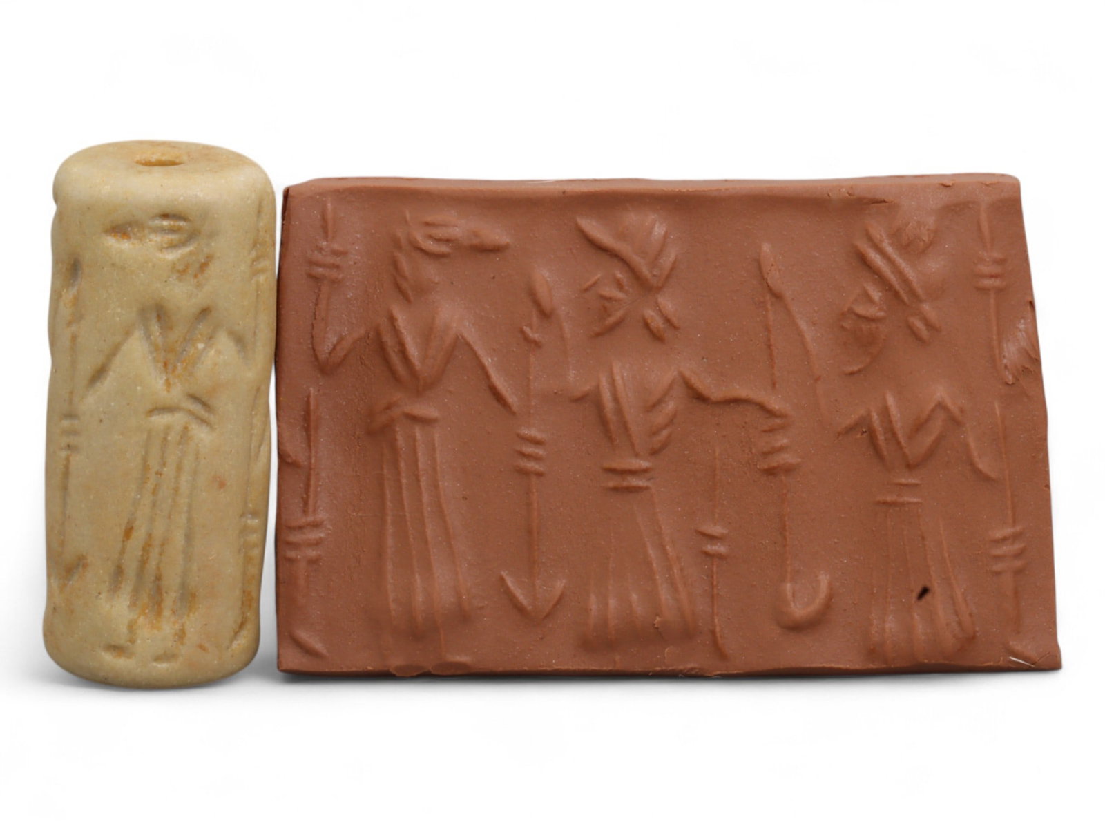 Ancient Mesopotamian Administrative Cylinder Seal, c. 2nd-1st Millennium BCE, 18g: This authentic cylinder seal from ancient Mesopotamia dates to the 2nd to 1st millennium BCE, a time when the art of carving miniature narratives on stone reached remarkable levels of refinement. Seal