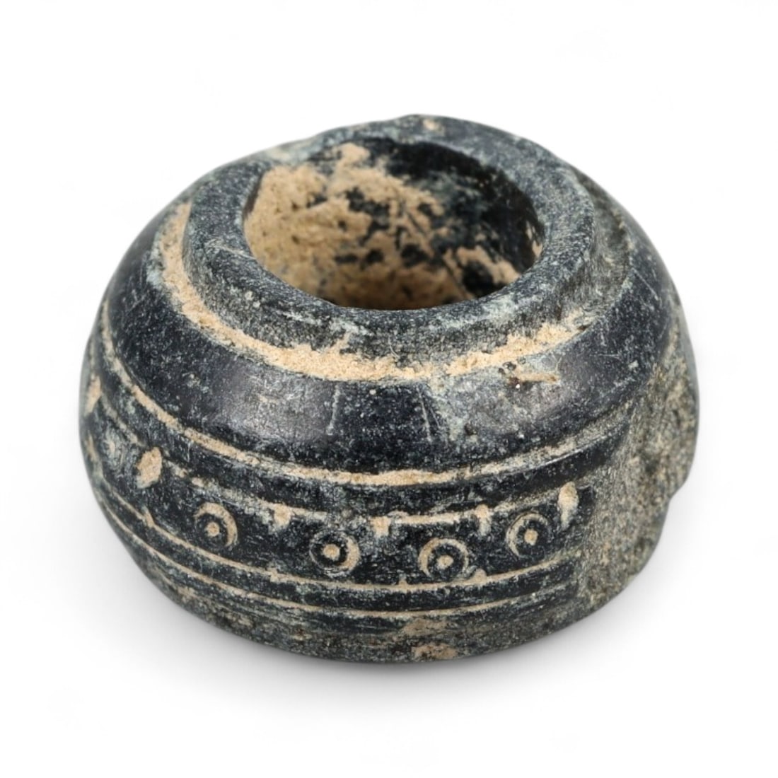 Ancient Gandharan Double-Banded Circle Motif Stone Spindle Whorl, 1st-3rd Century CE, 1.3cm, 2.1g (1 of 3)