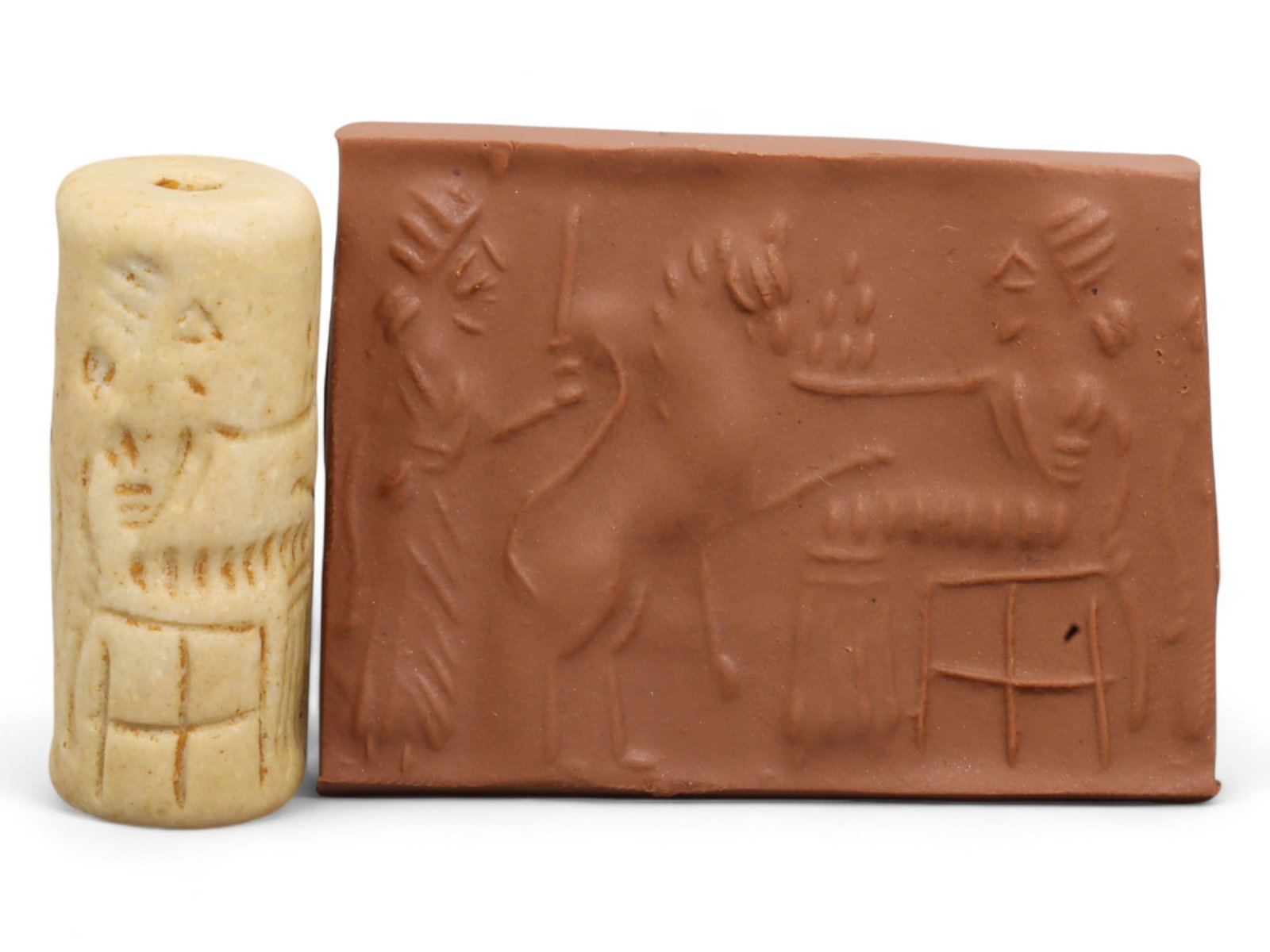 Ancient Mesopotamian Administrative Cylinder Seal, c. 2nd-1st Millennium BCE, 18g: This authentic cylinder seal from ancient Mesopotamia dates to the 2nd to 1st millennium BCE, a time when the art of carving miniature narratives on stone reached remarkable levels of refinement. Seal