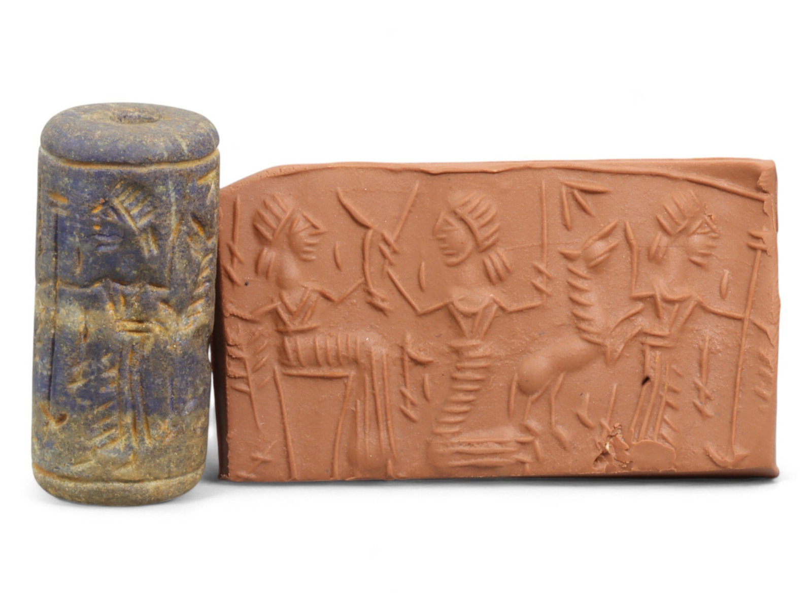 Ancient Mesopotamian Administrative Cylinder Seal, c. 2nd-1st Millennium BCE, 26g: This authentic cylinder seal from ancient Mesopotamia dates to the 2nd to 1st millennium BCE, a time when the art of carving miniature narratives on stone reached remarkable levels of refinement. Seal