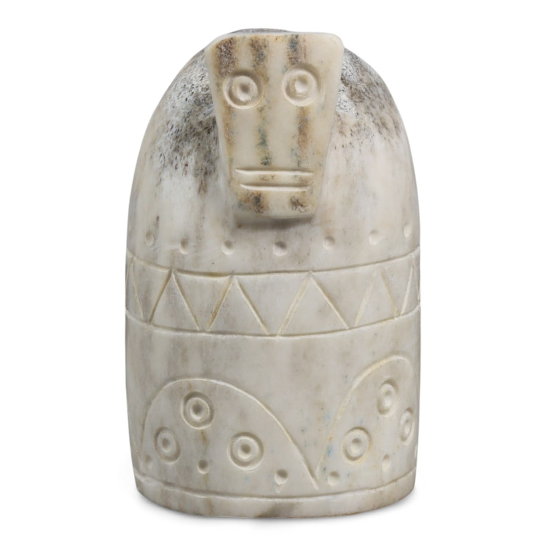 Ancient Near Eastern Carved Bone Idol, c. 2nd-1st Millennium BCE 65g: This distinctive carved bone idol, measuring 6 x 4 cm and weighing 65 grams, belongs to the Ancient Near Eastern tradition of anthropomorphic ritual figures. The piece presents a stylized human form w