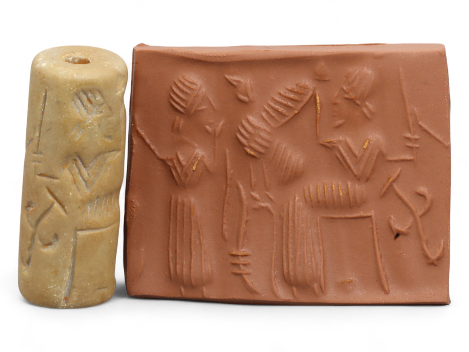Ancient Mesopotamian Administrative Cylinder Seal, c. 2nd-1st Millennium BCE, 17g: This authentic cylinder seal from ancient Mesopotamia dates to the 2nd to 1st millennium BCE, a time when the art of carving miniature narratives on stone reached remarkable levels of refinement. Seal