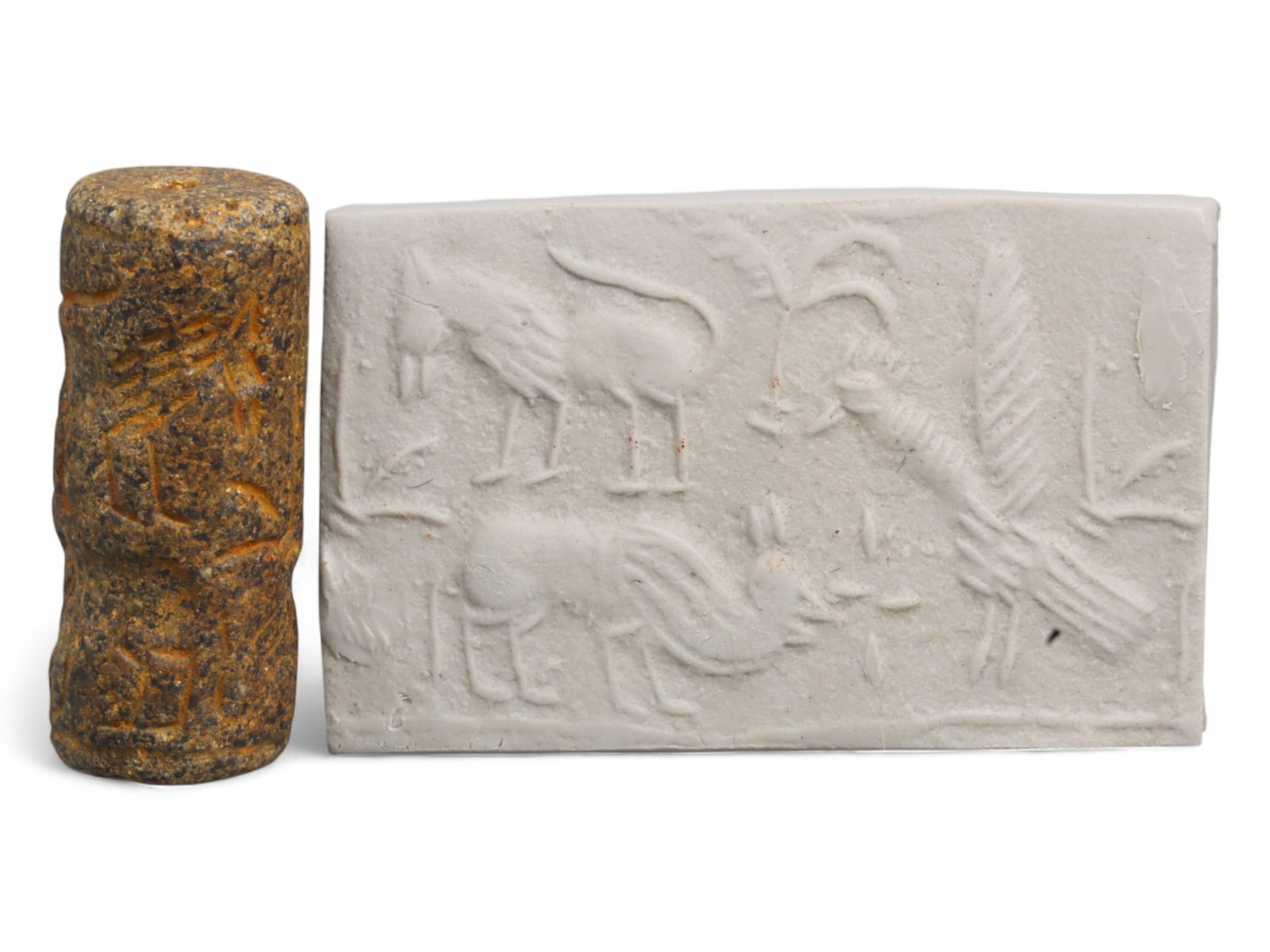 Ancient Mesopotamian Administrative Cylinder Seal, c. 2nd-1st Millennium BCE, 19g: This authentic cylinder seal from ancient Mesopotamia dates to the 2nd to 1st millennium BCE, a time when the art of carving miniature narratives on stone reached remarkable levels of refinement. Seal