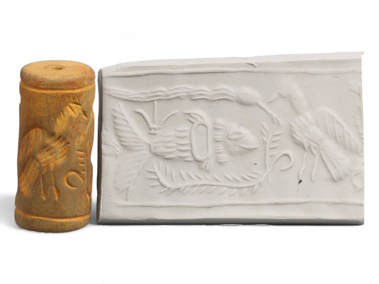 Ancient Mesopotamian Administrative Cylinder Seal, c. 2nd-1st Millennium BCE, 21g: This authentic cylinder seal from ancient Mesopotamia dates to the 2nd to 1st millennium BCE, a time when the art of carving miniature narratives on stone reached remarkable levels of refinement. Seal