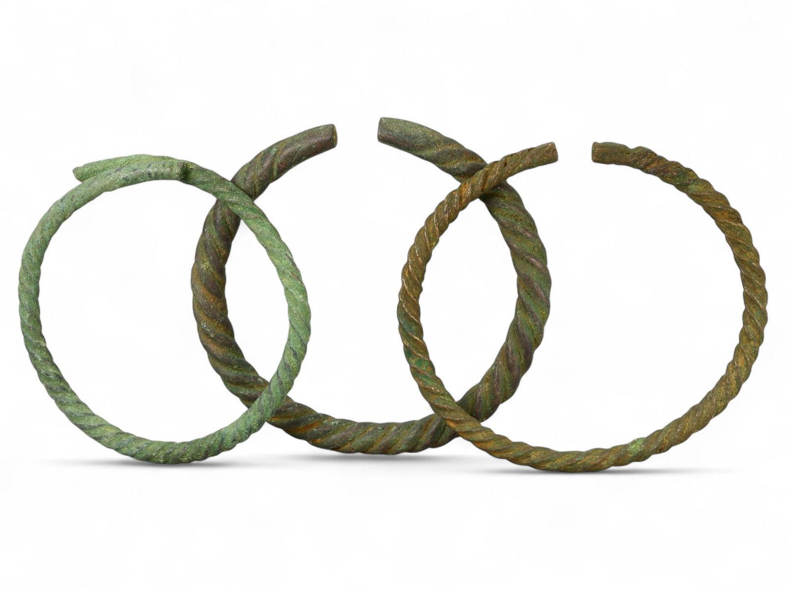 Ancient Celtic Twisted Bronze Wire Bracelets Trio, c. 4th-1st Century BCE, 58g (1 of 2)