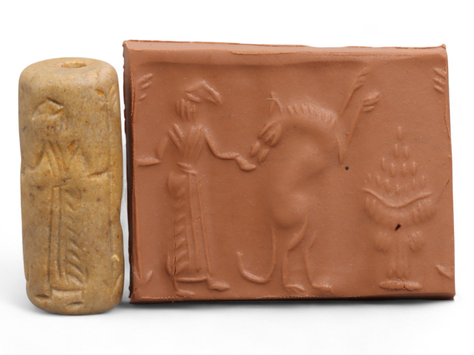 Ancient Mesopotamian Administrative Cylinder Seal, c. 2nd-1st Millennium BCE, 19g: This authentic cylinder seal from ancient Mesopotamia dates to the 2nd to 1st millennium BCE, a time when the art of carving miniature narratives on stone reached remarkable levels of refinement. Seal