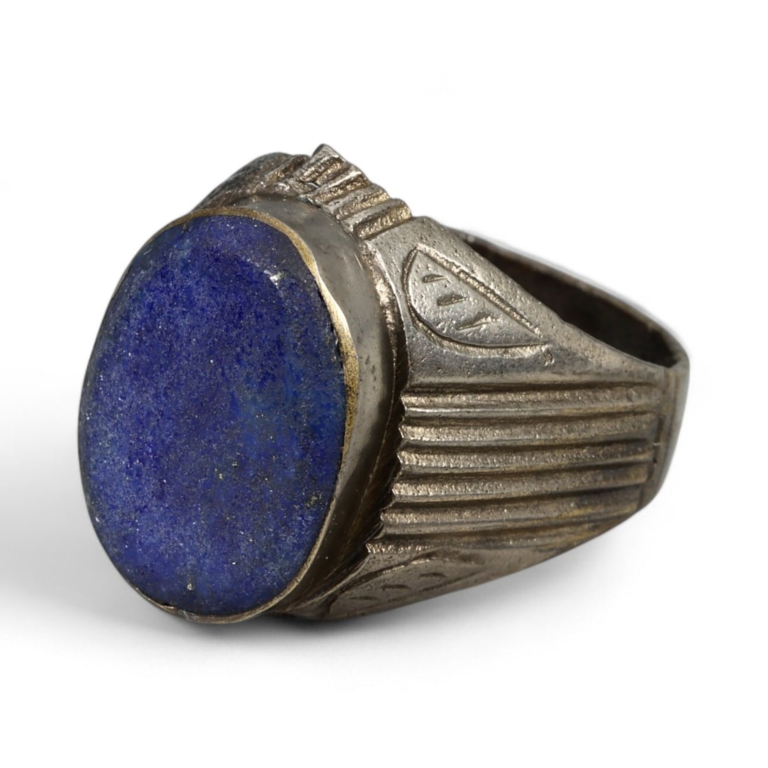 Antique Persian Lapis Lazuli Silver Signet Ring, c. 19th-20th Century 6g (1 of 3)