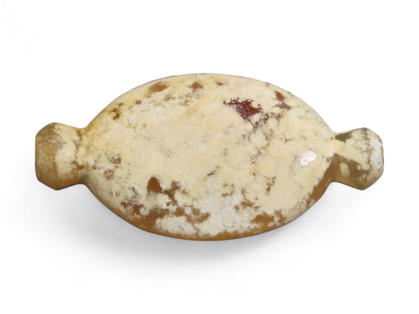 Ancient Near Eastern Collared Carnelian Amulet Bead, c. 2nd-1st Millennium BC, 4.3cm, 8g: This collared carnelian bead, measuring 5 cm in length and weighing 9 grams, is characteristic of bead types produced in the Bronze and Iron Age Near East, particularly from Mesopotamia and Iran. The