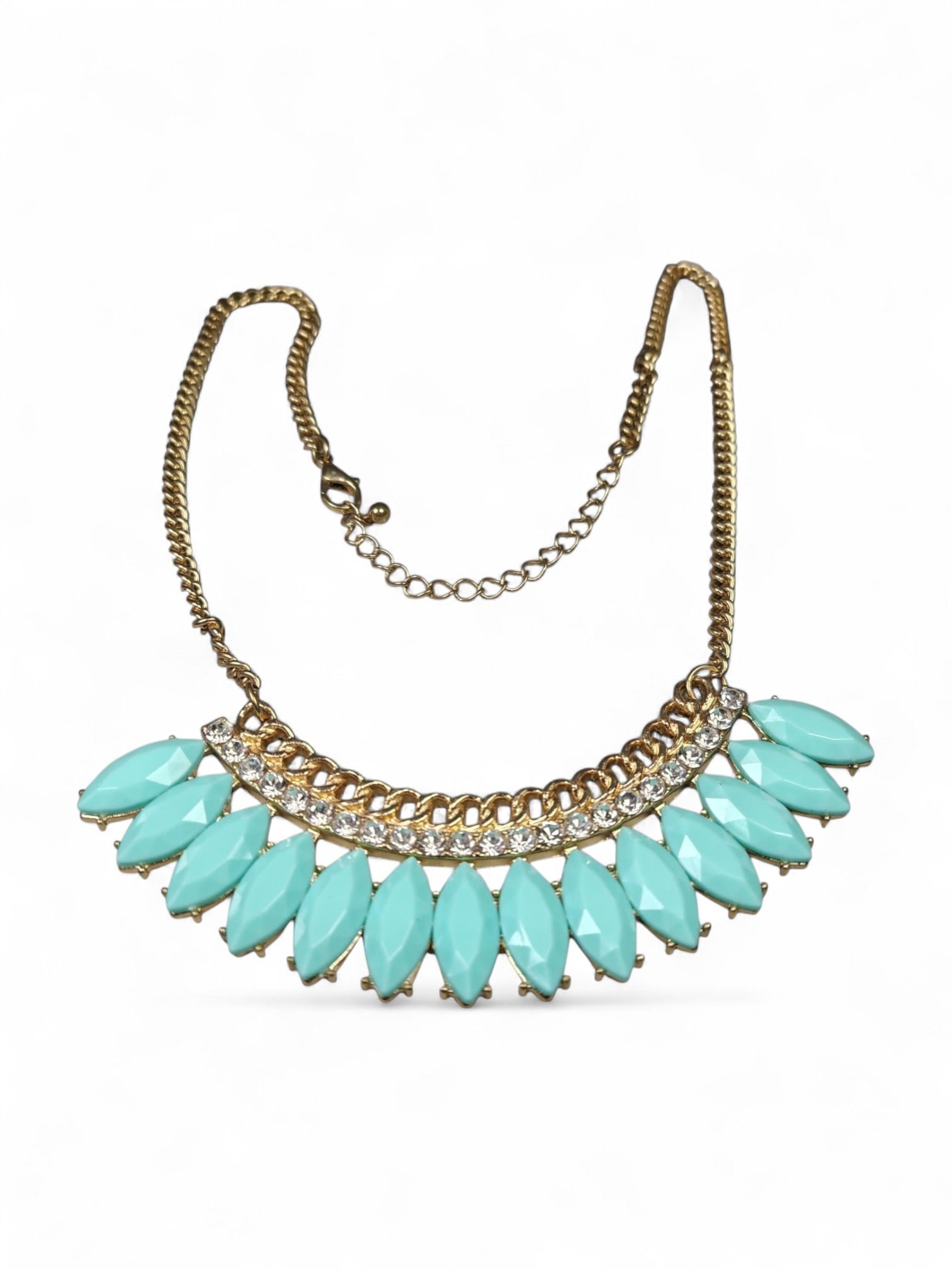 25cm Turquoise Crystal Statement Necklace - Gold-Tone Chain Design (1 of 2)