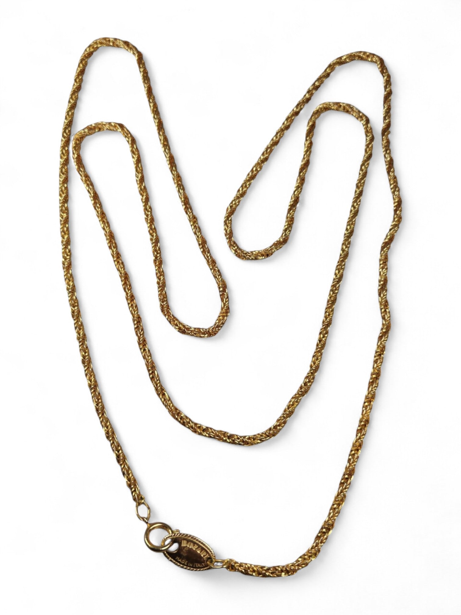 Vintage Fashion Necklace 55cm, Mid-Late 20th Century: A stylish vintage fashion necklace exemplifying the bold and expressive design language of mid-20th century costume jewelry. Crafted from mixed materials such as glass, brass, and plated metal alloys,