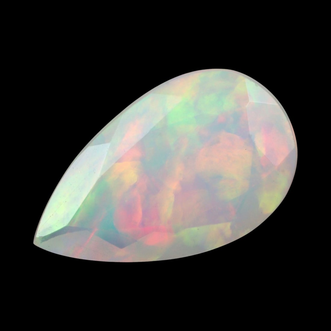 1.76 Carats Pear-Cut Faceted Welo Opal - Natural Ethiopian Stone: This graceful 13 x 7.9 x 4.7 mm Ethiopian opal radiates a soft yet vibrant play-of-color, with hues of green, orange, and rose blending harmoniously beneath its faceted pear-shaped surface. The gem di