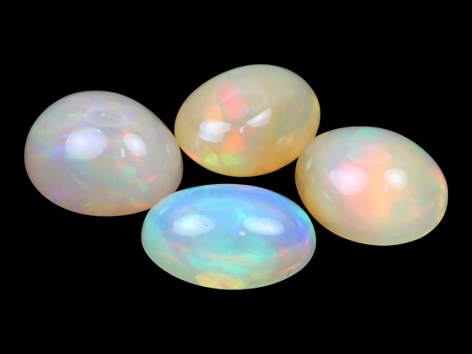10.63 Carats Multi-Color Welo Opal Lot - Natural Ethiopian Stones: This radiant group of Welo opals displays a mesmerizing interplay of color that dances across the surface with every shift of light. Electric flashes of green, orange, and red ripple through a translu