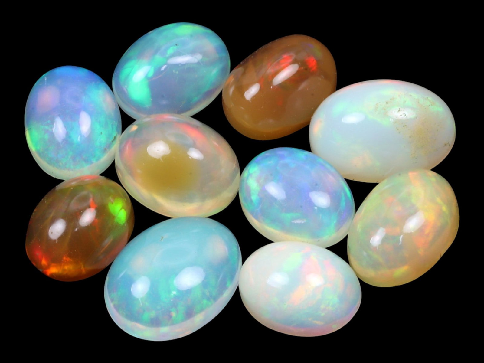 14.84 Carats Multi-Color Welo Opal Lot - Natural Ethiopian Stones: This radiant group of Welo opals displays a mesmerizing interplay of color that dances across the surface with every shift of light. Electric flashes of green, orange, and red ripple through a translu