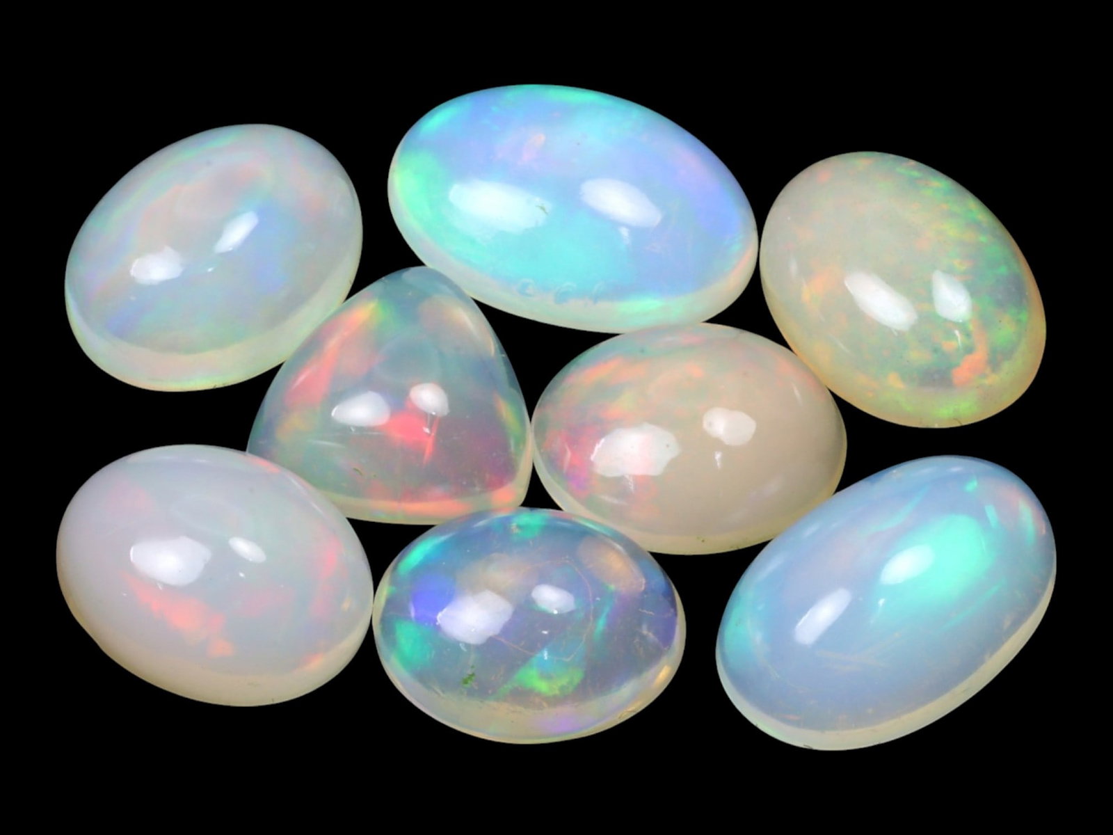 13.86 Carats Multi-Color Welo Opal Lot - Natural Ethiopian Stones: This radiant group of Welo opals displays a mesmerizing interplay of color that dances across the surface with every shift of light. Electric flashes of green, orange, and red ripple through a translu