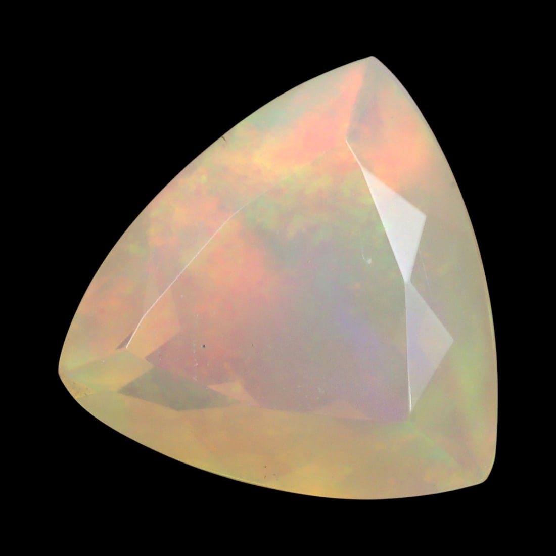 2.93 Carats Faceted Welo Opal - Natural Ethiopian Stone: This graceful 11.2x11.1x6.3 mm Ethiopian opal radiates a soft yet vibrant play-of-color, with hues of green, orange, and rose blending harmoniously beneath its faceted surface. The gem displays a flui