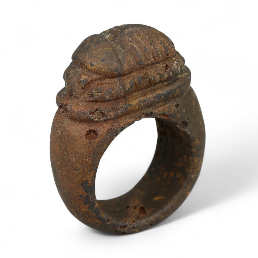 Ancient Parthian Scarab Carved Stone Ring, c. 2nd-3rd Century CE, 3.5cm: This remarkable carved stone ring originates from the Parthian Empire, a powerful dynasty that flourished in Iran between 247 BCE and 224 CE. Known for its cosmopolitan culture and unique fusion of He