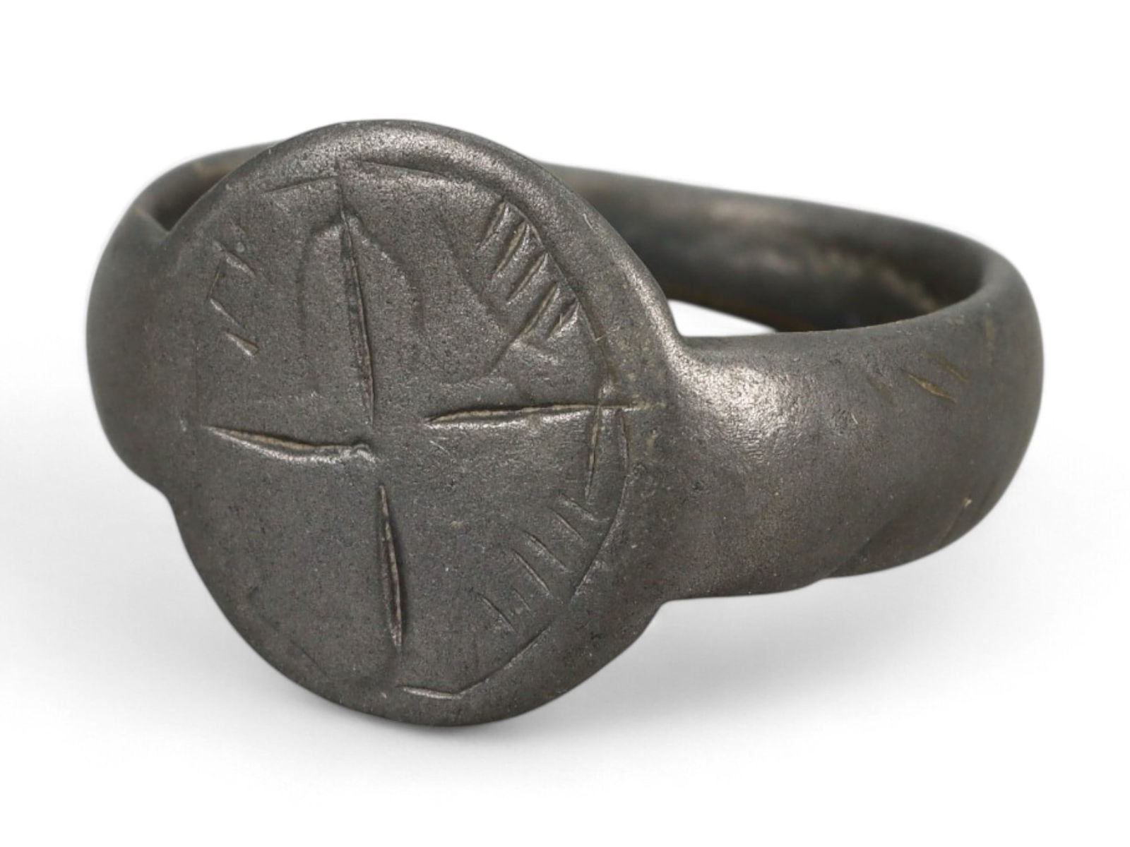Ancient Viking Bronze Ring with Cross Motif, c. 9th-11th Century CE, US 7 (1 of 3)