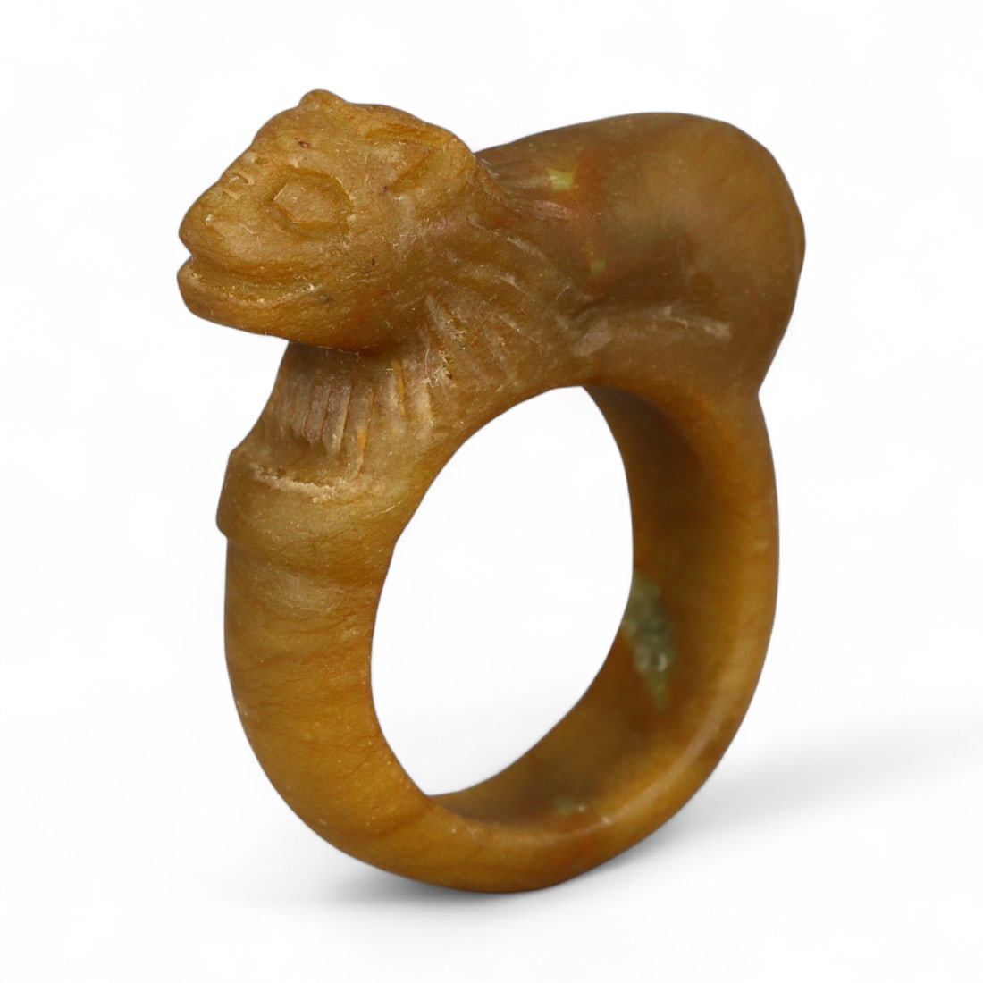 Ancient Parthian Feline Guardian Carved Stone Ring, c. 2nd-3rd Century CE, 3.5cm: This impressive carved stone ring originates from the Parthian Empire, a dynasty that thrived in Iran from 247 BCE to 224 CE. The Parthians were known for their synthesis of Hellenistic, Persian, and