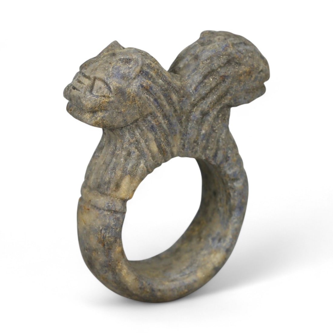 Ancient Parthian Double-Headed Feline Guardian Stone Ring, c. 2nd-3rd Century CE, 4cm: This striking stone ring comes from the Parthian Empire, a dynasty that held sway over Iran and Mesopotamia from 247 BCE to 224 CE. Parthian artisans drew upon a wide repertoire of symbolic motifs, of