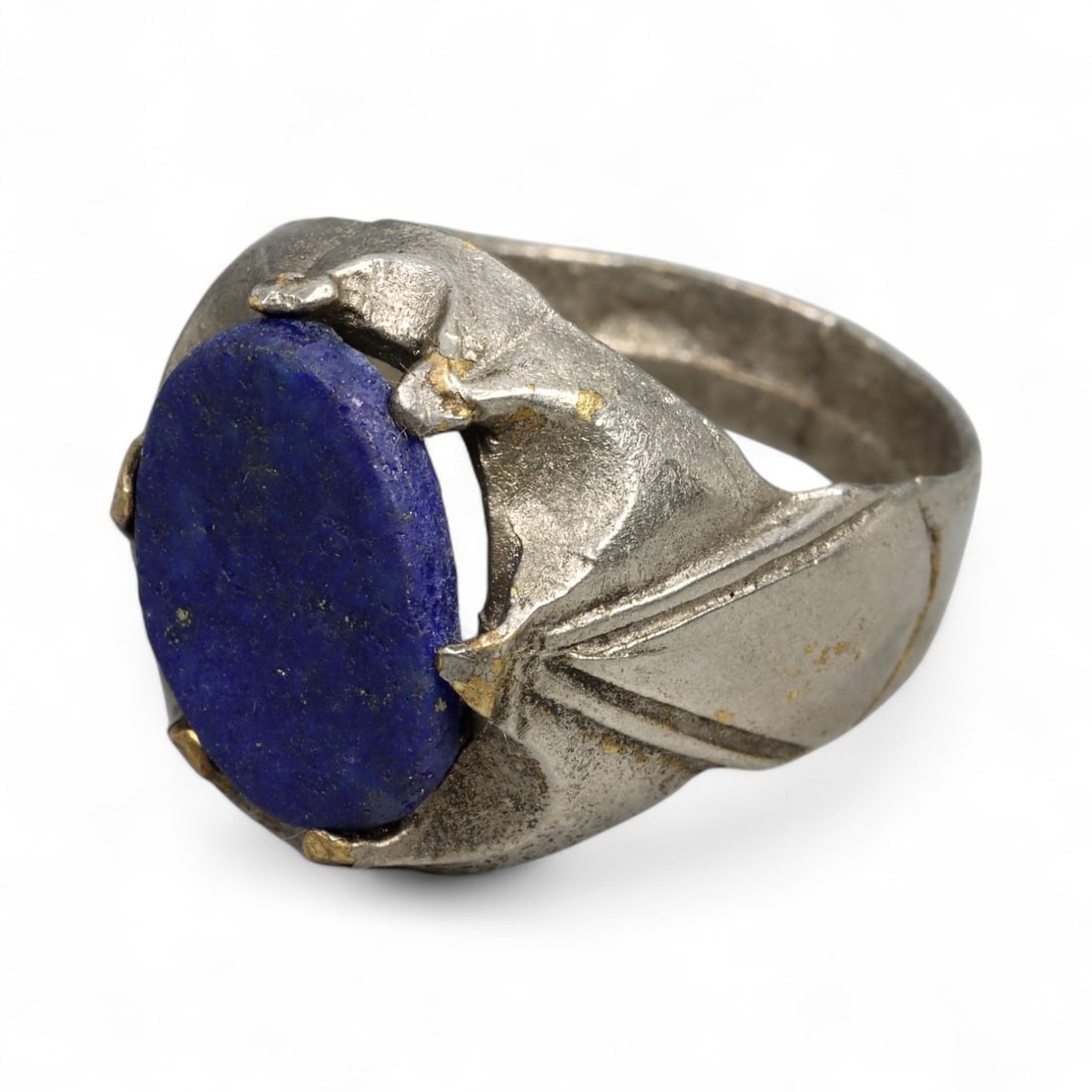 Antique Central Asian Lapis Lazuli Claw-Set Silver Ring, c. 19th-20th Century 4g (1 of 3)