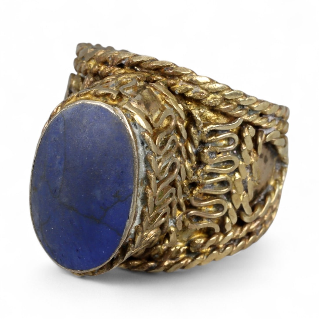 Antique Central Asian Lapis Lazuli Gilt-Silver Ring, c. 19th-20th Century 9g (1 of 3)