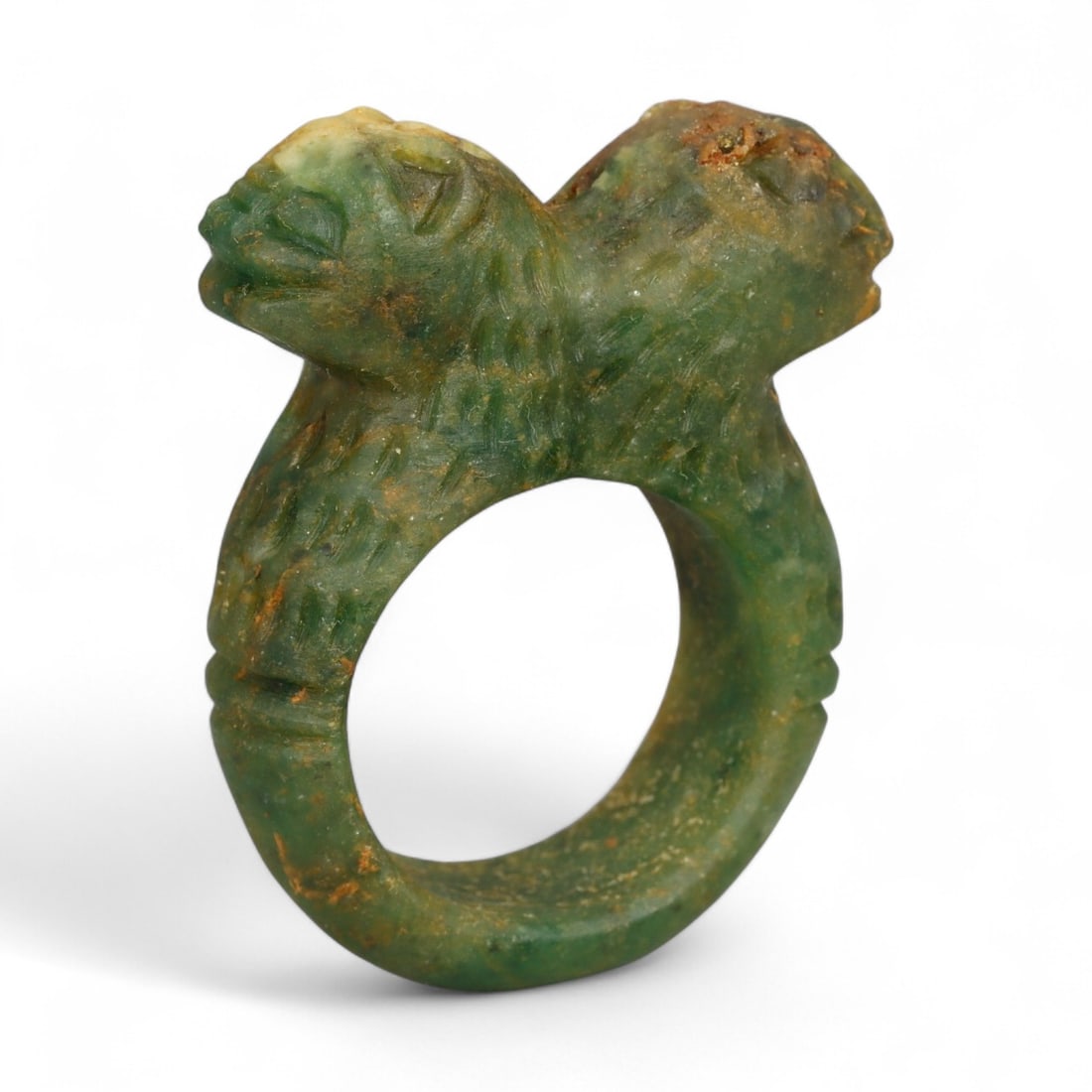 Ancient Parthian Double-Headed Feline Guardian Stone Ring, c. 2nd-3rd Century CE, 4cm: This striking stone ring comes from the Parthian Empire, a dynasty that held sway over Iran and Mesopotamia from 247 BCE to 224 CE. Parthian artisans drew upon a wide repertoire of symbolic motifs, of