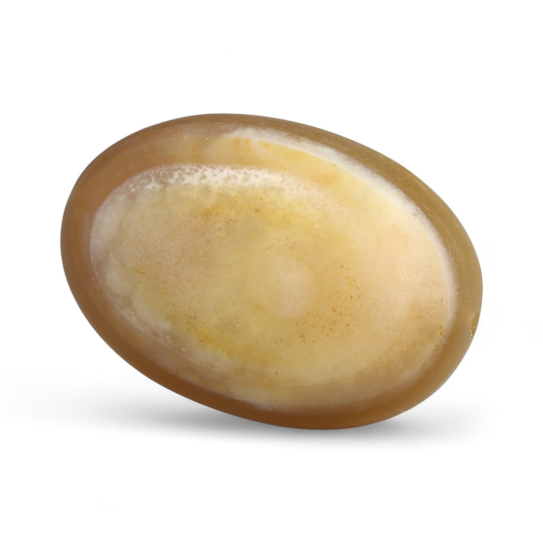 Antique Tibetan Luk Mik Goat Eye Agate Cabochon, c. 18th-19th Century, 3.5cm: This exceptional Luk Mik cabochon, known as the "goat eye" bead in Tibetan tradition, dates to the 18th-19th century. Carved from translucent agate with natural beige and honey-toned inclusions, it ev