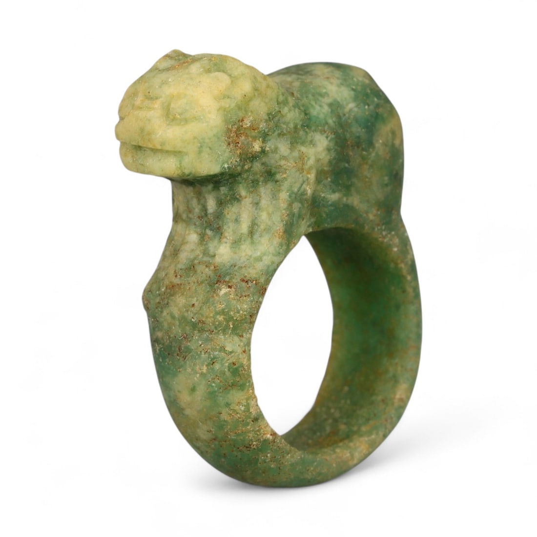 Ancient Parthian Feline Guardian Carved Stone Ring, c. 2nd-3rd Century CE, 3.5cm: This impressive carved stone ring originates from the Parthian Empire, a dynasty that thrived in Iran from 247 BCE to 224 CE. The Parthians were known for their synthesis of Hellenistic, Persian, and