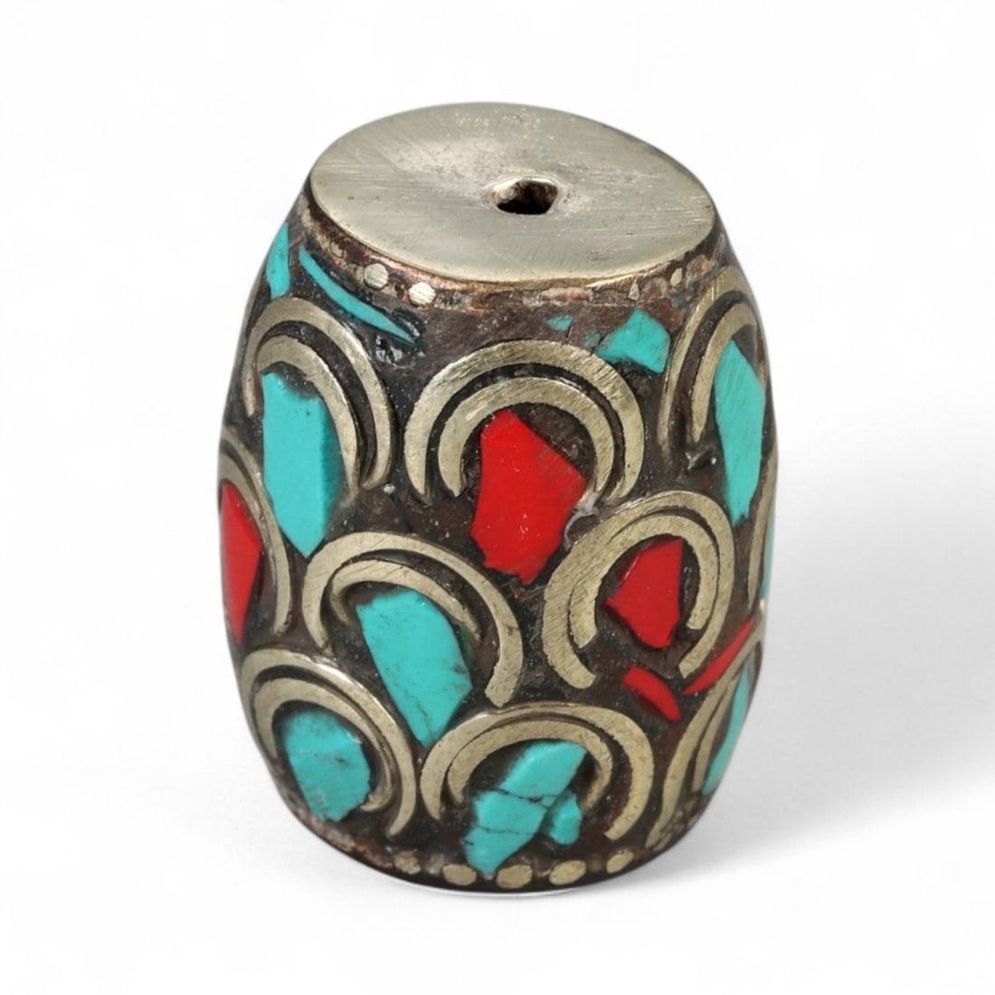 Vintage Himalayan Tribal Turquoise Coral Silver Bead, 20th Century, 2.2cm (1 of 2)