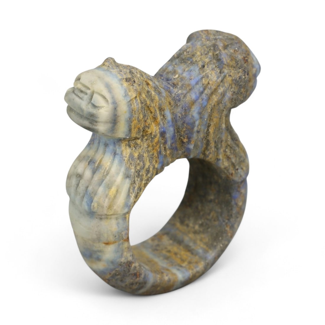 Ancient Parthian Double-Headed Feline Guardian Stone Ring, c. 2nd-3rd Century CE, 3.5cm (1 of 2)