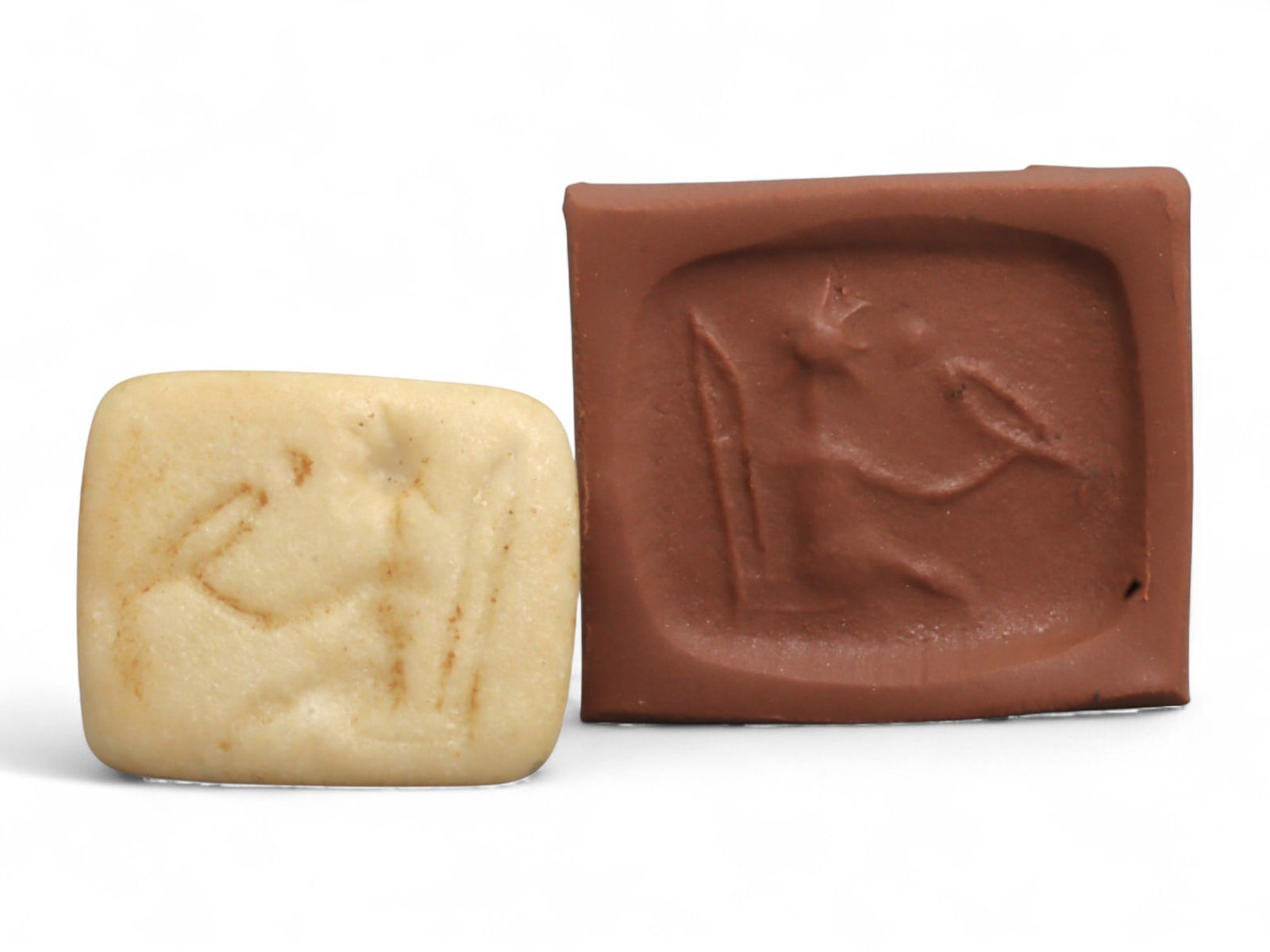 Ancient Sumerian Calcite Stamp Seal Depicting Seated Figure, c. 2600-2300 BCE, 20mm (1 of 3)