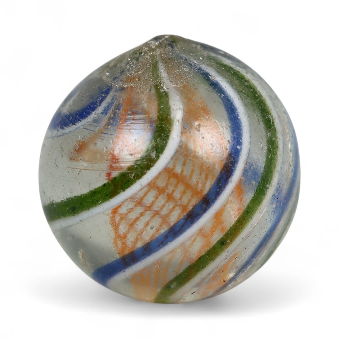 Vintage German Handmade Glass Swirl Marble, c. Early-Mid 20th Century, 15 mm: This vintage German handmade glass marble represents the golden era of European glass artistry, where precision craftsmanship and vibrant color blending elevated even simple play objects into collecti