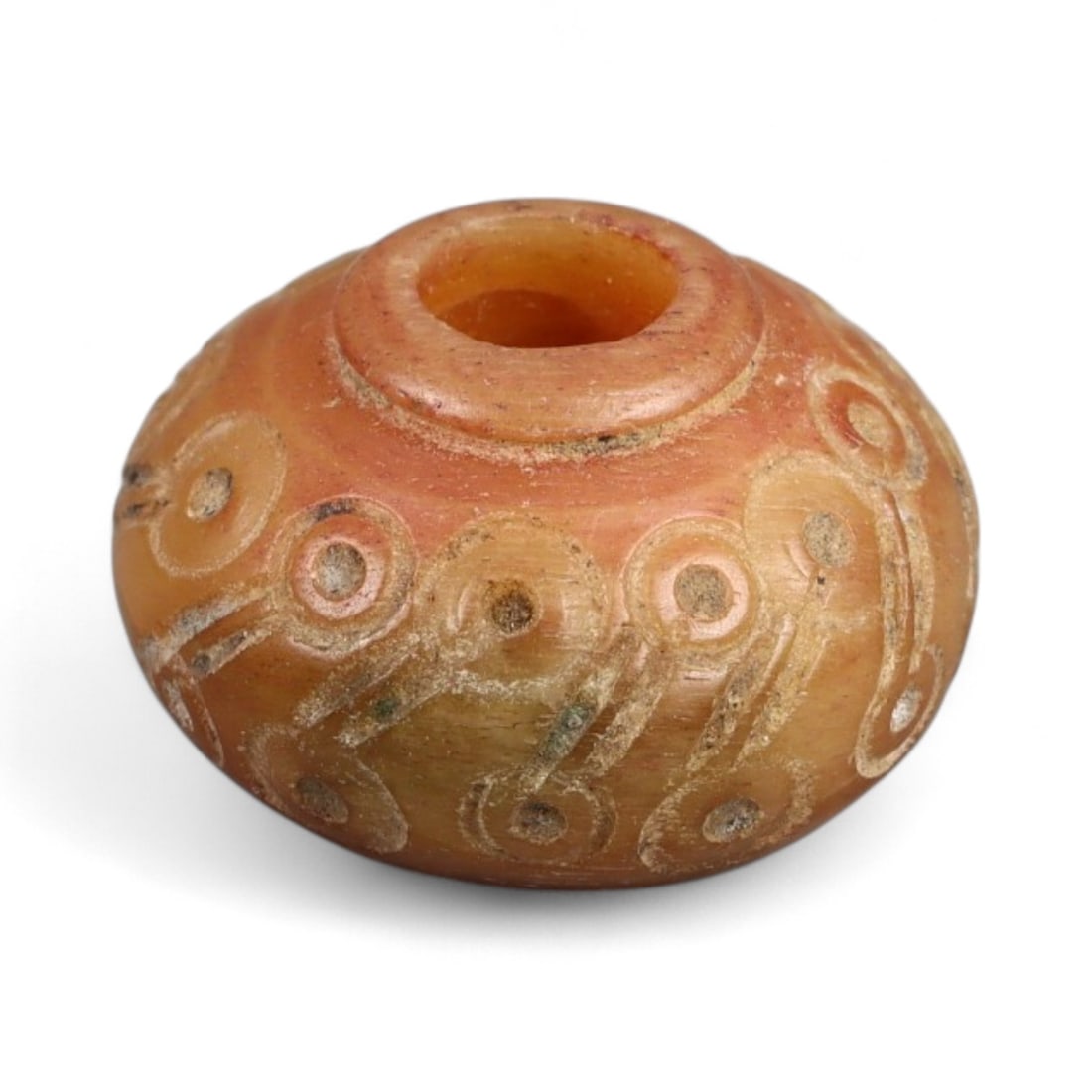 Ancient Medieval Nishapur Silk Road Bone Spindle Whorl, c. 9th-11th Century CE, 1.6cm: This finely carved spindle whorl originates from Nishapur, an important Silk Road city in medieval northeastern Iran, dating to approximately the 9th-11th century CE. Such spindle whorls were essentia