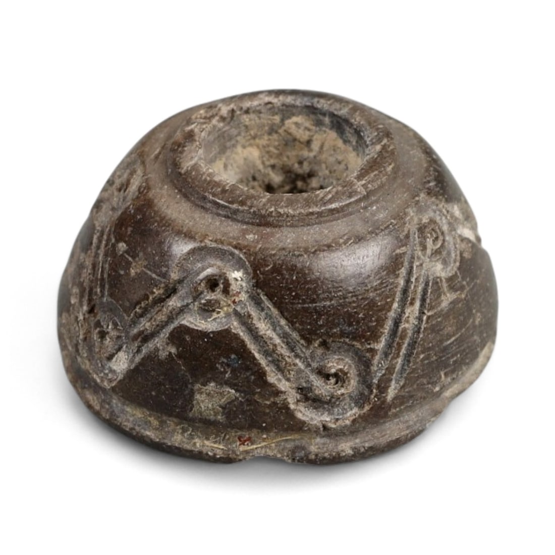 Ancient Medieval Nishapur Silk Road Bone Spindle Whorl, c. 9th-11th Century CE, 1.6cm: This finely carved spindle whorl originates from Nishapur, an important Silk Road city in medieval northeastern Iran, dating to approximately the 9th-11th century CE. Such spindle whorls were essentia