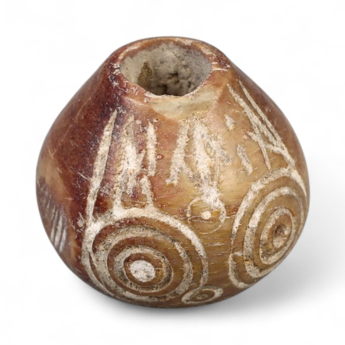 Ancient Medieval Nishapur Silk Road Bone Spindle Whorl, c. 9th-11th Century CE, 1.6cm: This finely carved spindle whorl originates from Nishapur, an important Silk Road city in medieval northeastern Iran, dating to approximately the 9th-11th century CE. Such spindle whorls were essentia