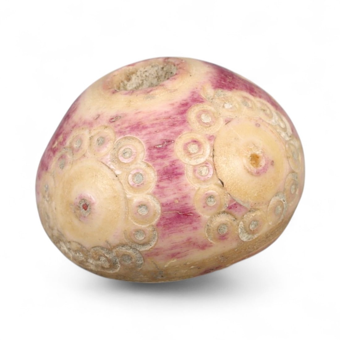 Ancient Medieval Nishapur Silk Road Bone Spindle Whorl, c. 9th-11th Century CE, 1.8cm: This finely carved spindle whorl originates from Nishapur, an important Silk Road city in medieval northeastern Iran, dating to approximately the 9th-11th century CE. Such spindle whorls were essentia