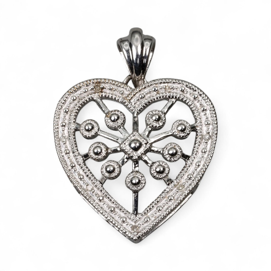 Diamond Heart Pendant - Elegant Openwork Design in White Gold Tone (1 of 2)