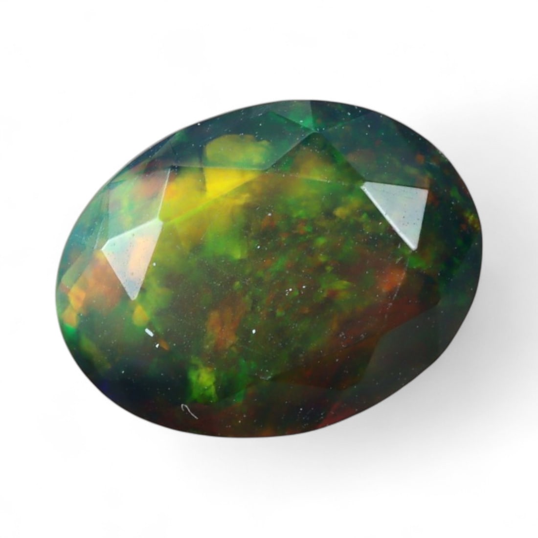 2.91 Carats Dark Fire Opal Faceted Selection - Natural Ethiopian Stones: This dramatic selection of dark Ethiopian opal faceted exhibits a captivating interplay of color set against deep, smoky body tones. Flashes of crimson, emerald, and violet ignite within the stones, p