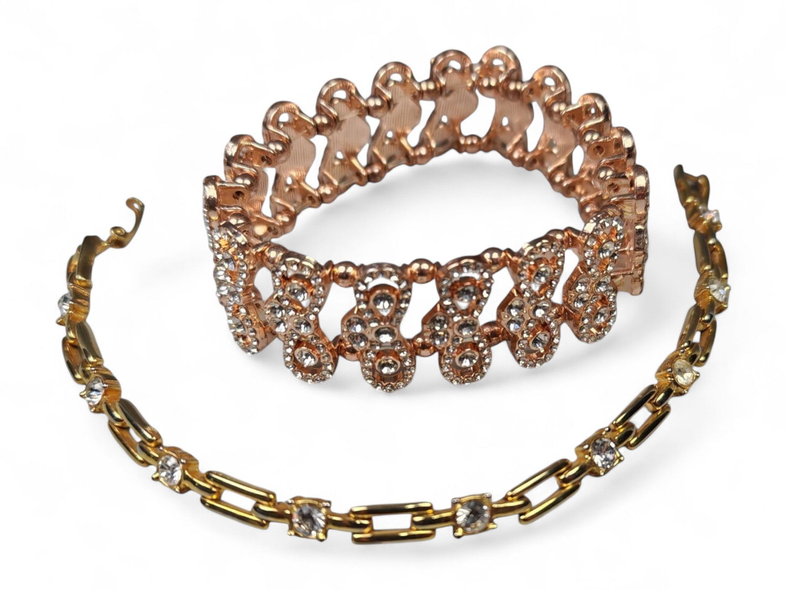 Set of Two Rhinestone Bracelets - Gold and Rose-Tone Designs (1 of 4)