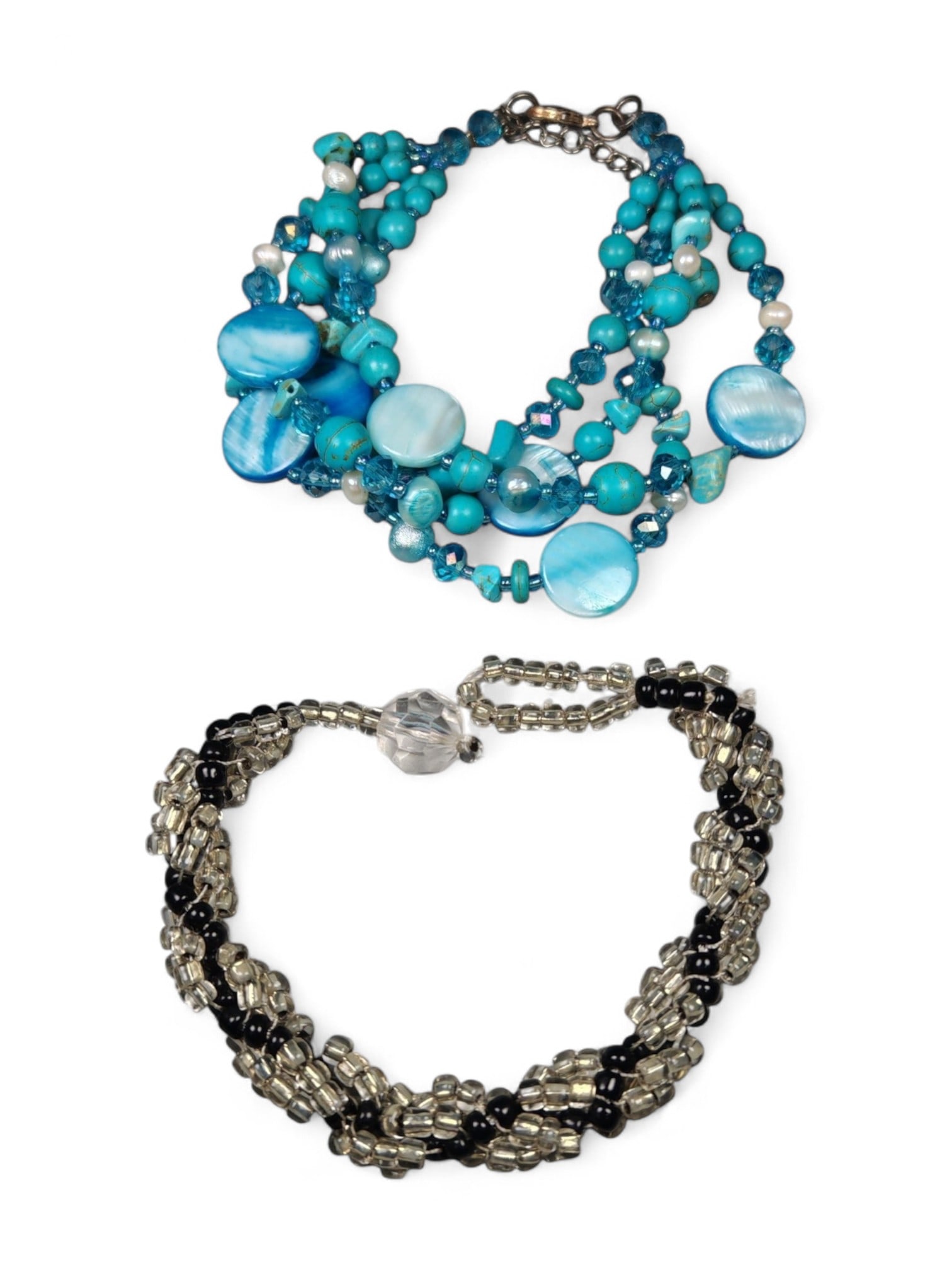 Set of Two Beaded Bracelets - Turquoise Shell and Metallic Glass Designs (1 of 2)