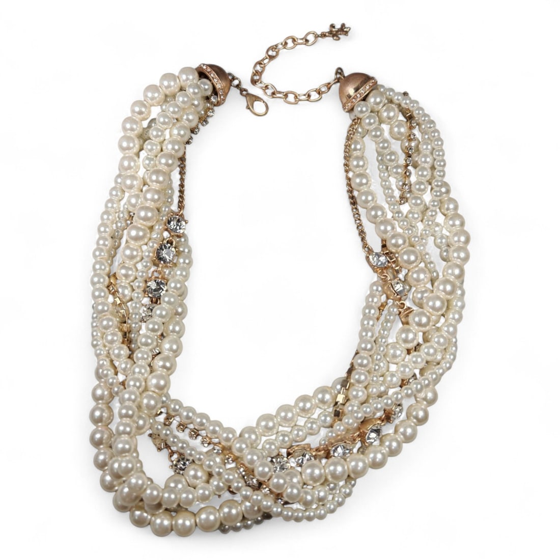 Vintage Fashion Necklace 18cm, Mid-Late 20th Century: A stylish vintage fashion necklace exemplifying the bold and expressive design language of mid-20th century costume jewelry. Crafted from mixed materials such as glass, brass, and plated metal alloys,