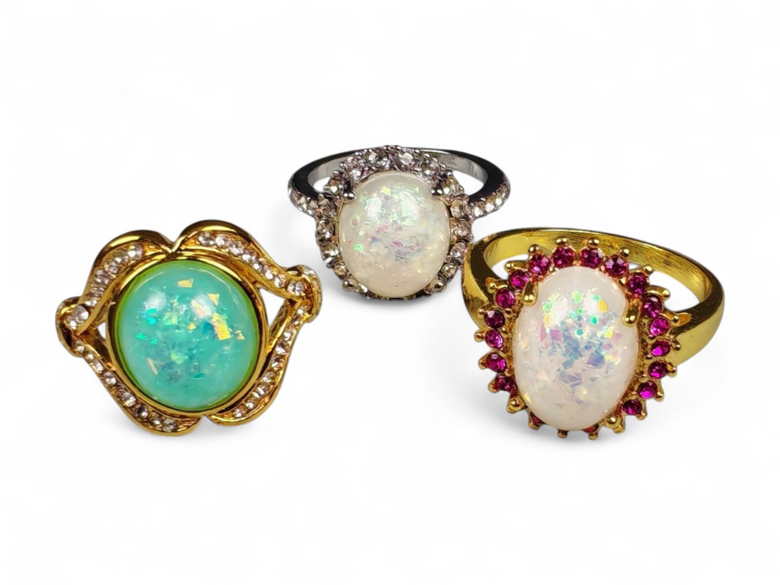 Lot of 3 Vintage and Contemporary Fashion Ring Lot, c. 20th-21st Century: This assorted lot of vintage and contemporary fashion rings offers a vibrant collection of statement pieces showcasing diverse styles, materials, and craftsmanship. Designed for decorative wear rather
