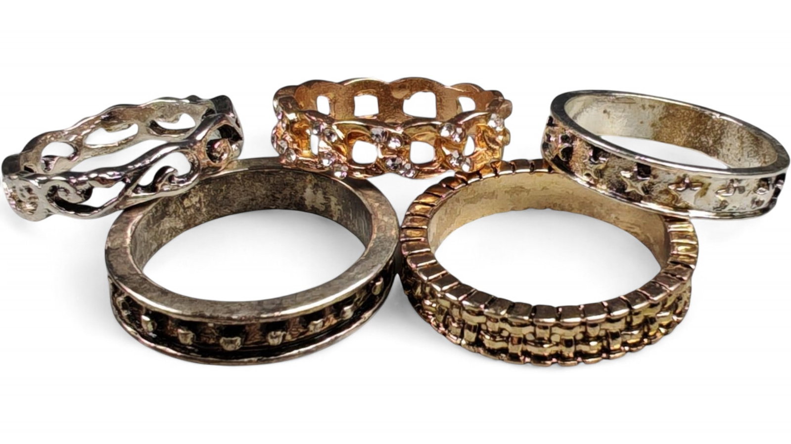 Lot of 5 Vintage and Contemporary Fashion Ring Lot, c. 20th-21st Century: This assorted lot of vintage and contemporary fashion rings offers a vibrant collection of statement pieces showcasing diverse styles, materials, and craftsmanship. Designed for decorative wear rather