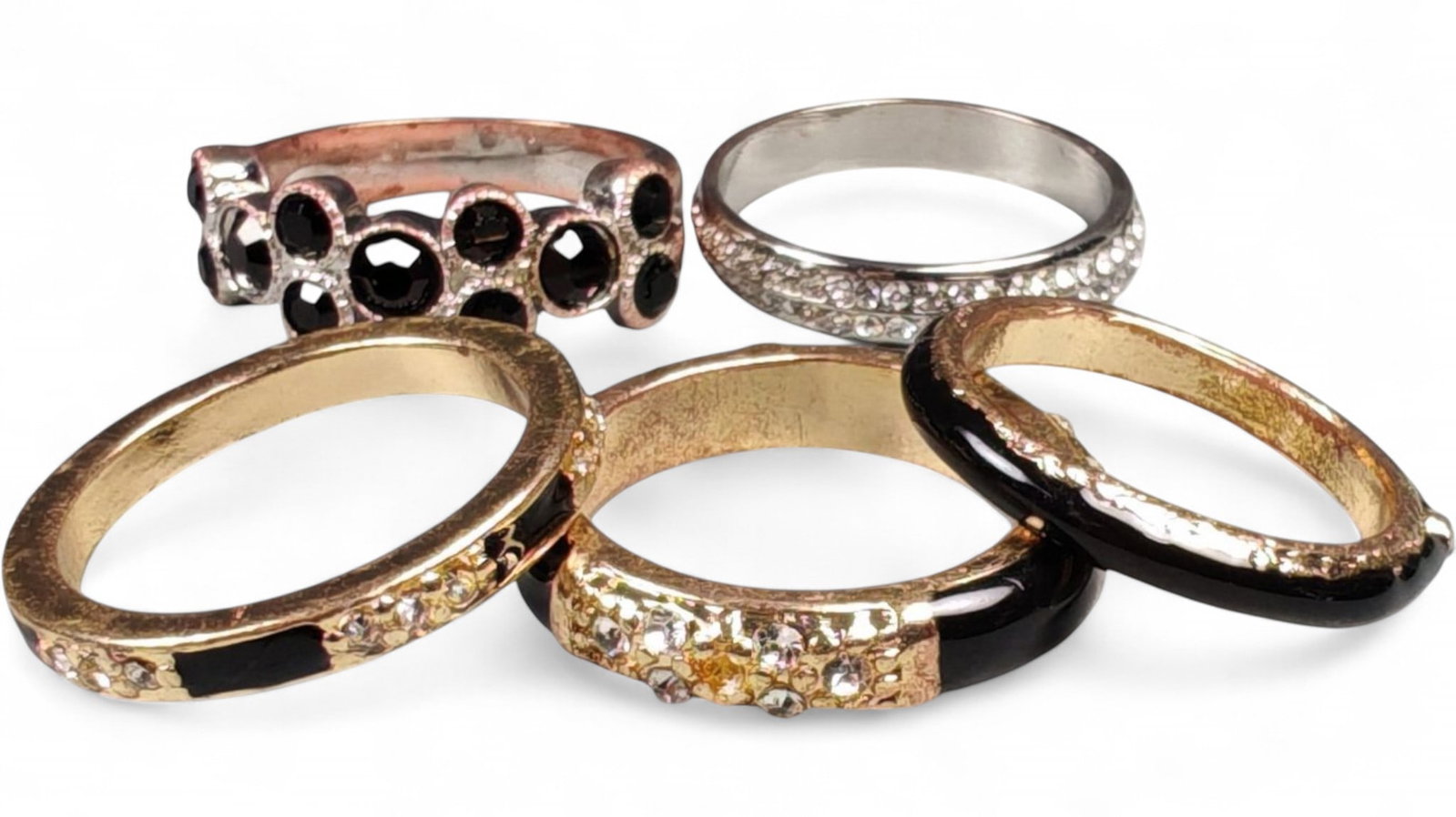 Lot of 5 Vintage and Contemporary Fashion Ring Lot, c. 20th-21st Century: This assorted lot of vintage and contemporary fashion rings offers a vibrant collection of statement pieces showcasing diverse styles, materials, and craftsmanship. Designed for decorative wear rather