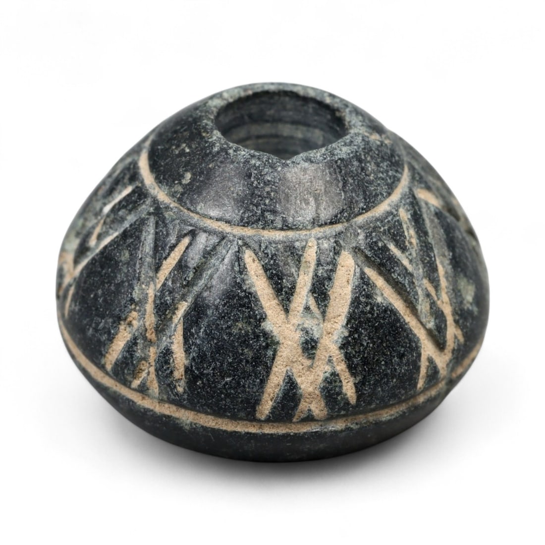 Ancient Medieval Nishapur Silk Road Bone Spindle Whorl, c. 9th-11th Century CE, 1.5cm: This finely carved spindle whorl originates from Nishapur, an important Silk Road city in medieval northeastern Iran, dating to approximately the 9th-11th century CE. Such spindle whorls were essentia